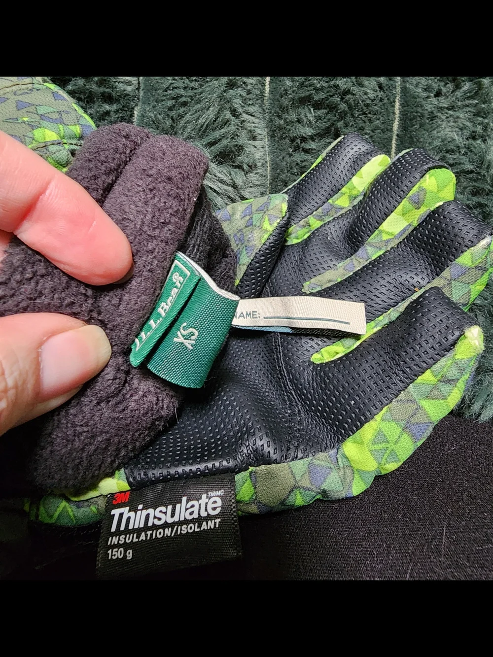 L.L. Bean Kids' Neon Green Geometric Insulated Gloves